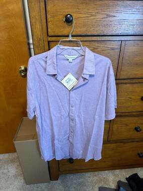 Tricots St. Raphael New Men's Lavender Heather Short Sleeve Button Knit Shirt